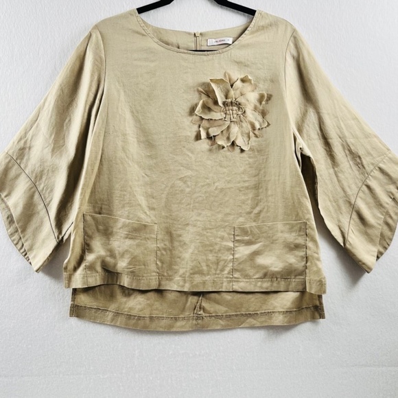 Falidal Women's Linen Beige Tunic Floral Detail Pockets Size XL Minimalist - Picture 1 of 8